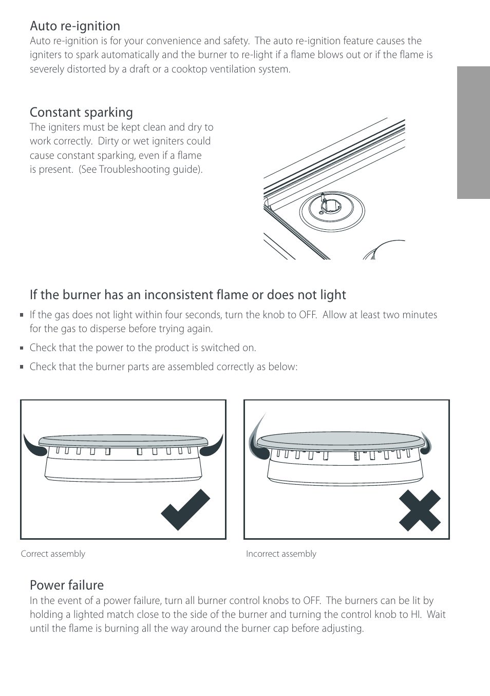 Auto re-ignition, Constant sparking, Power failure | Cuisine-Cookware GC912 User Manual | Page 9 / 52