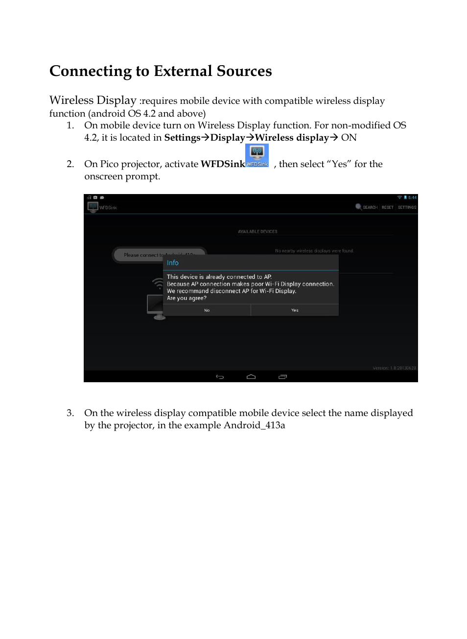 Connecting to external sources, Wireless display | MEGAPOWER ML131 User Manual | Page 18 / 27