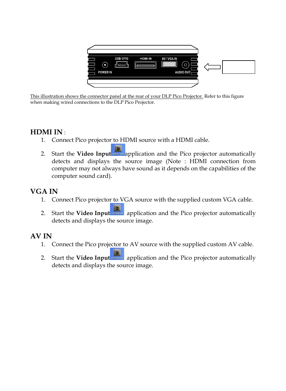 Hdmi in, Vga in, Av in | Usb a | MEGAPOWER ML131 User Manual | Page 21 / 27