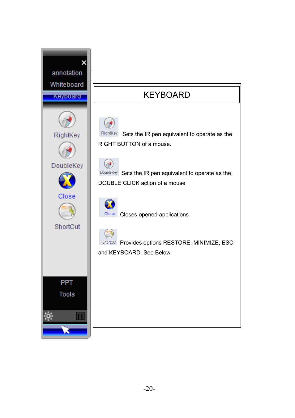 Keyboard | MEGAPOWER ML11 User Manual | Page 20 / 32