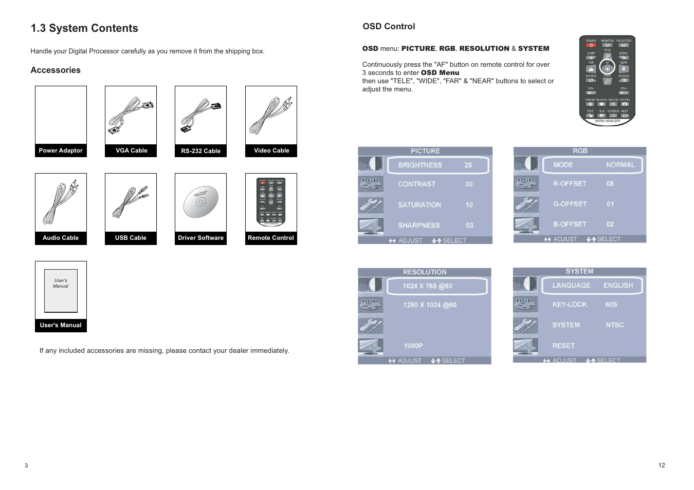 3 system contents, Digit al presen ter softw are driver | MEGAPOWER MVP-736 User Manual | Page 5 / 9