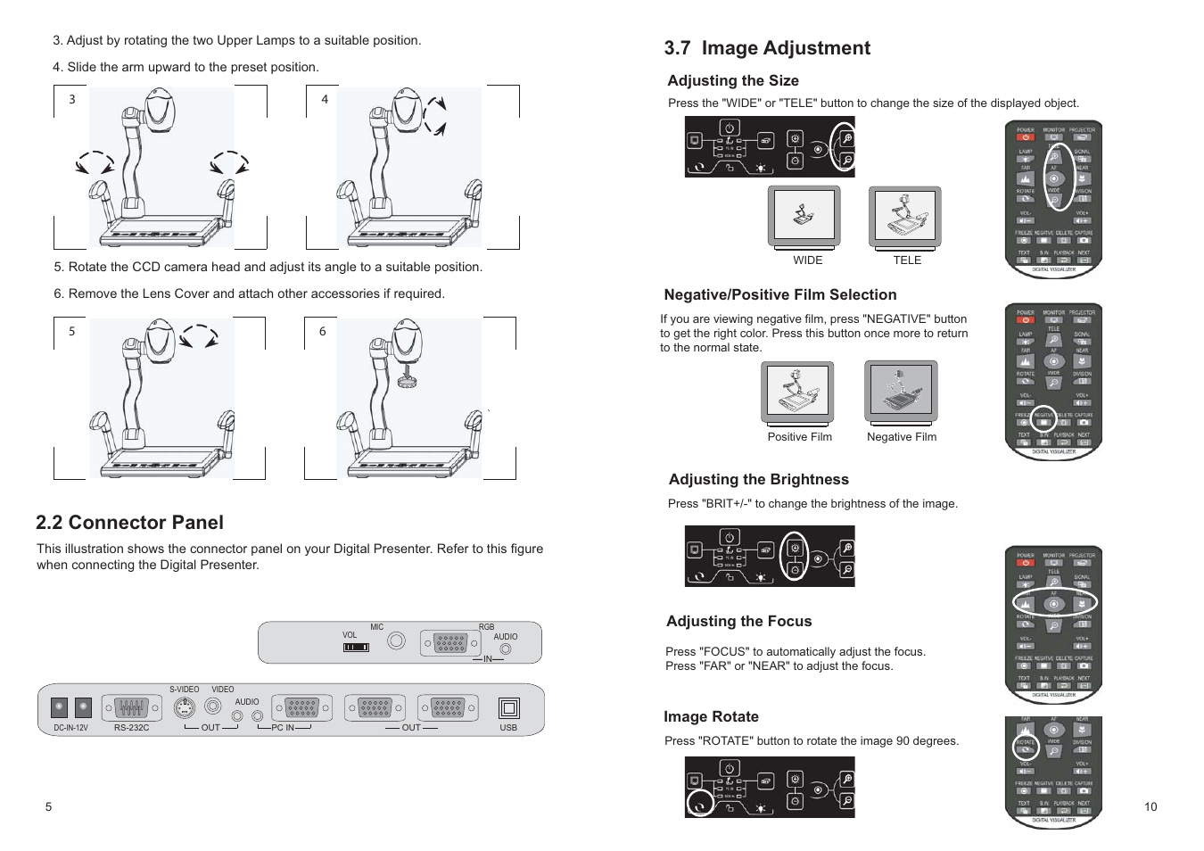 2 connector panel, 7 image adjustment | MEGAPOWER MVP-736 User Manual | Page 7 / 9