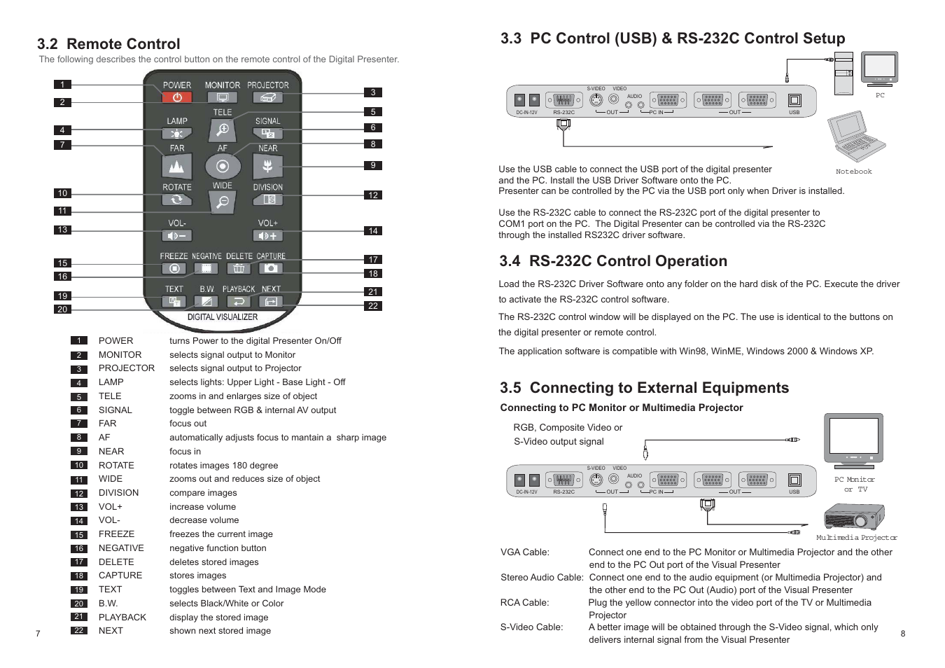 2 remote control, 5 connecting to external equipments | MEGAPOWER MVP-736 User Manual | Page 9 / 9