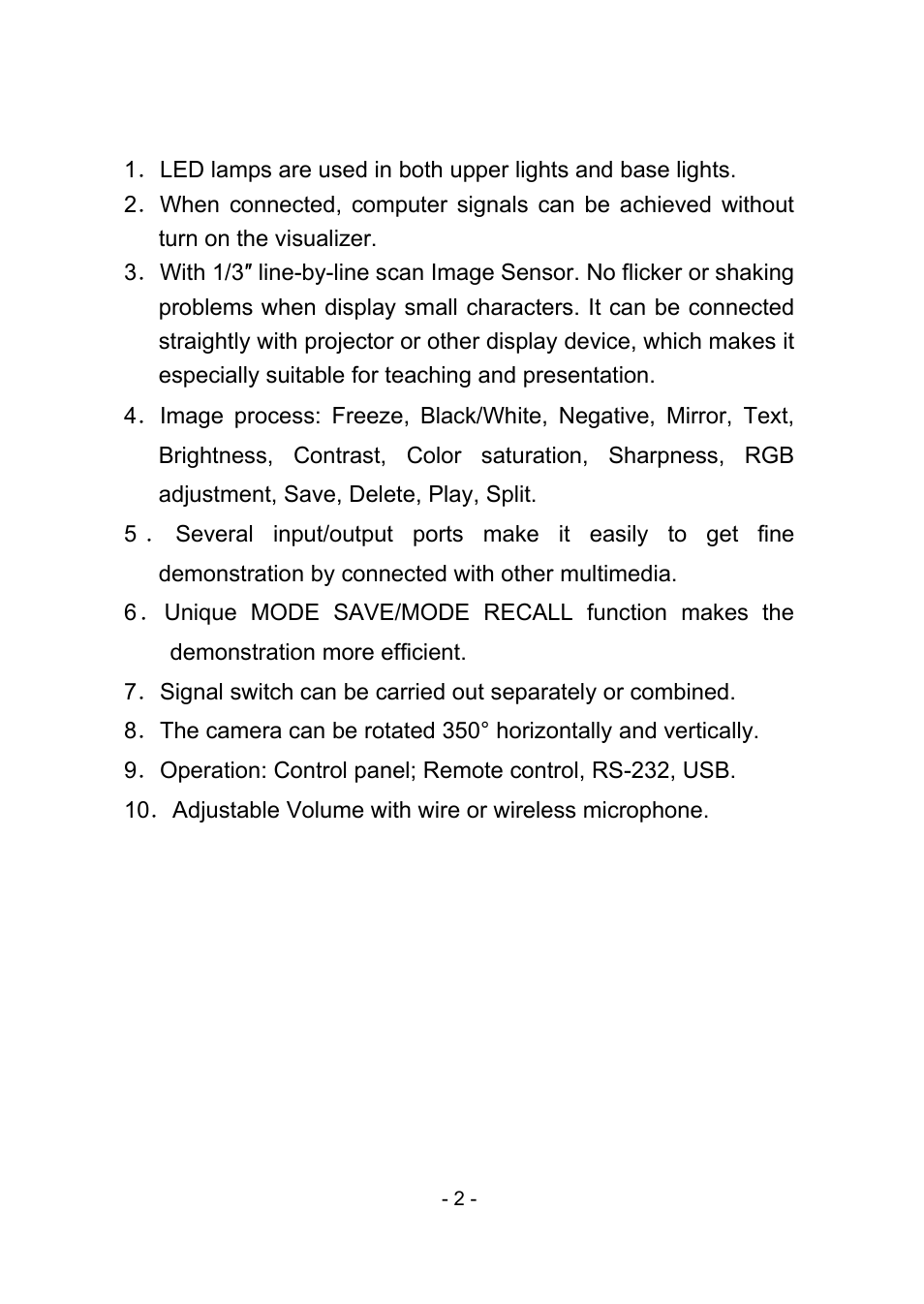 2 features | MEGAPOWER MVP-886 User Manual | Page 6 / 50