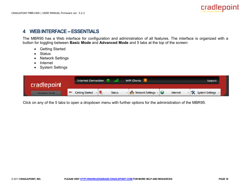 4 web interface -- essentials | Cradlepoint MBR95 User Manual | Page 20 / 122