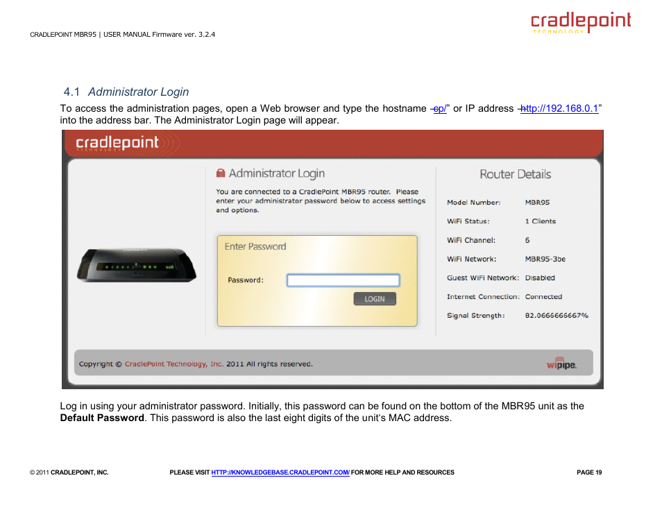 1 administrator login | Cradlepoint MBR95 User Manual | Page 21 / 122