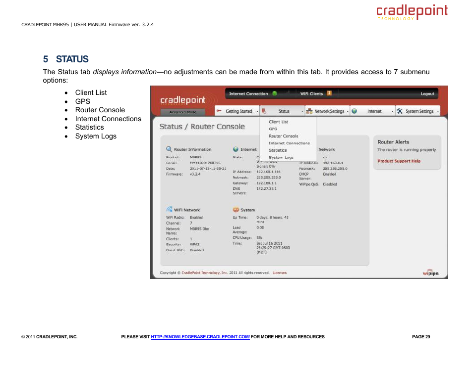 5 status | Cradlepoint MBR95 User Manual | Page 31 / 122