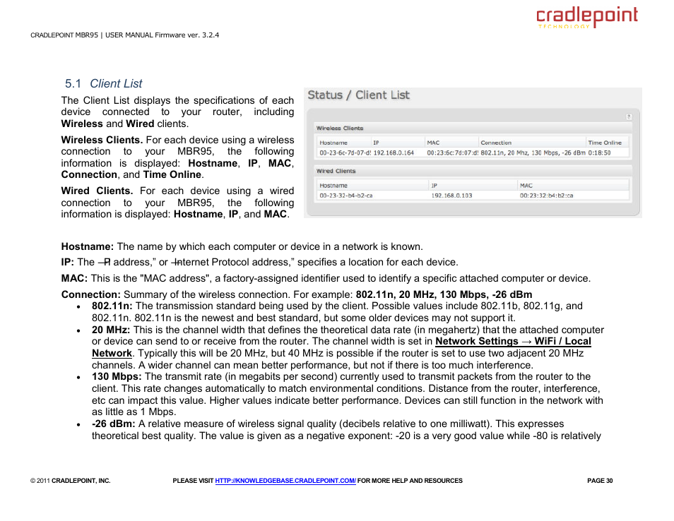 1 client list | Cradlepoint MBR95 User Manual | Page 32 / 122
