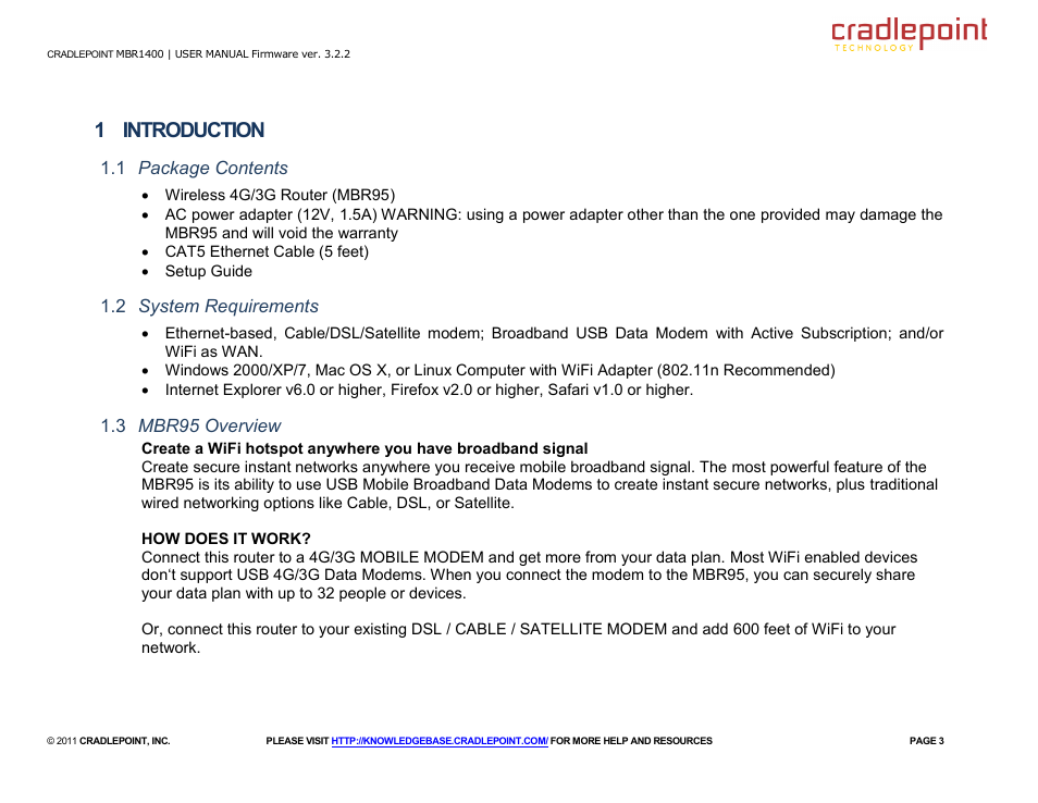 1 introduction | Cradlepoint MBR95 User Manual | Page 5 / 122