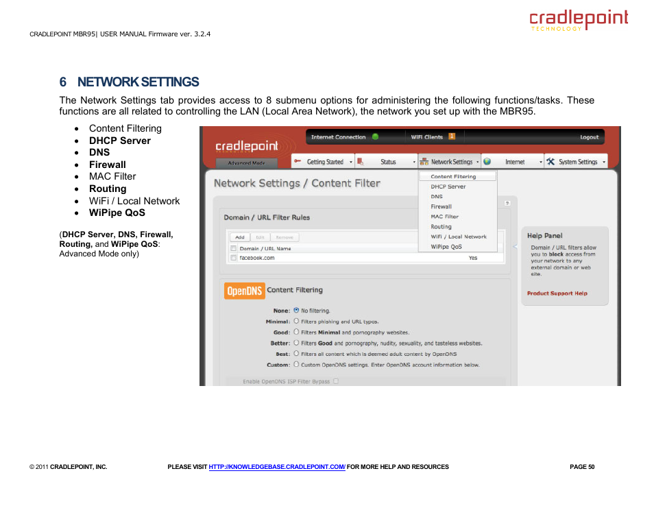 6 network settings | Cradlepoint MBR95 User Manual | Page 52 / 122