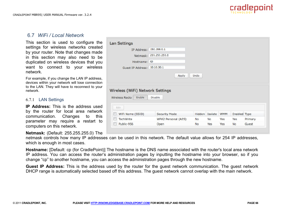 7 wifi / local network | Cradlepoint MBR95 User Manual | Page 68 / 122