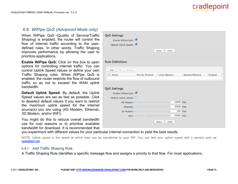 8 wipipe qos (advanced mode only) | Cradlepoint MBR95 User Manual | Page 75 / 122