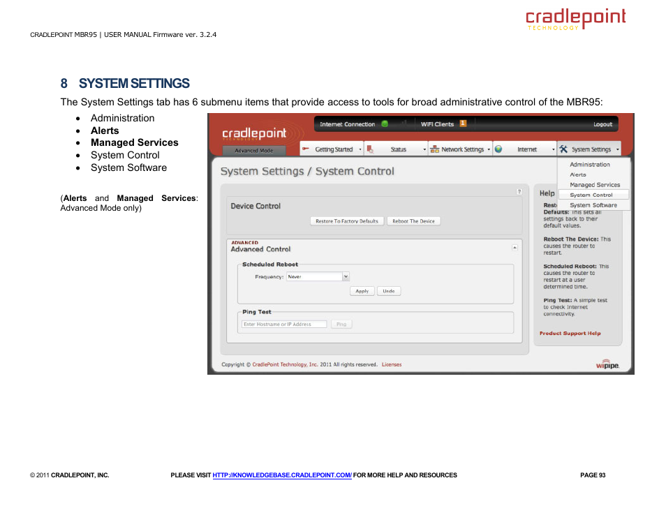 8 system settings | Cradlepoint MBR95 User Manual | Page 95 / 122
