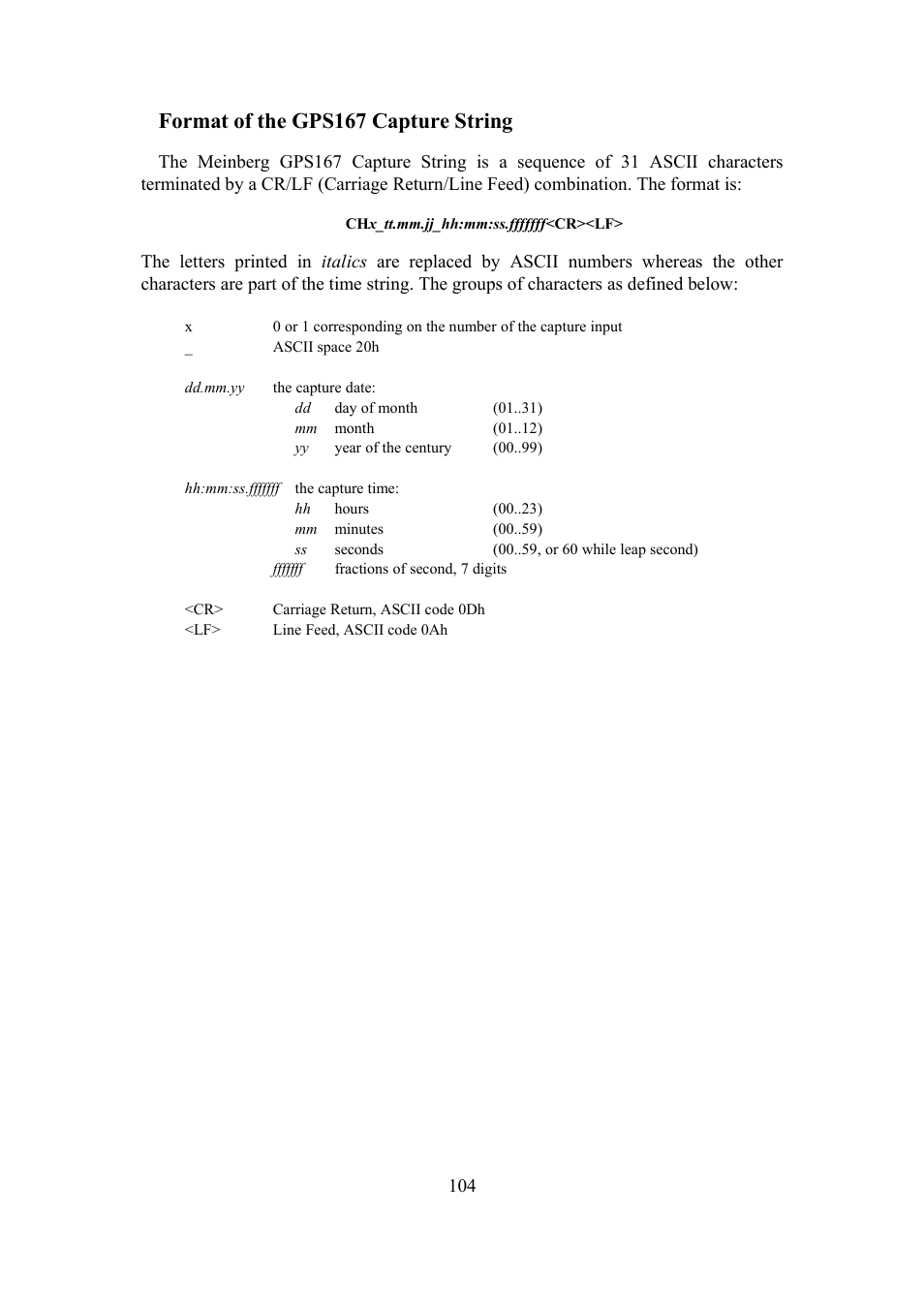 Format of the gps167 capture string | Meinberg TCR LANTIME User Manual | Page 104 / 132