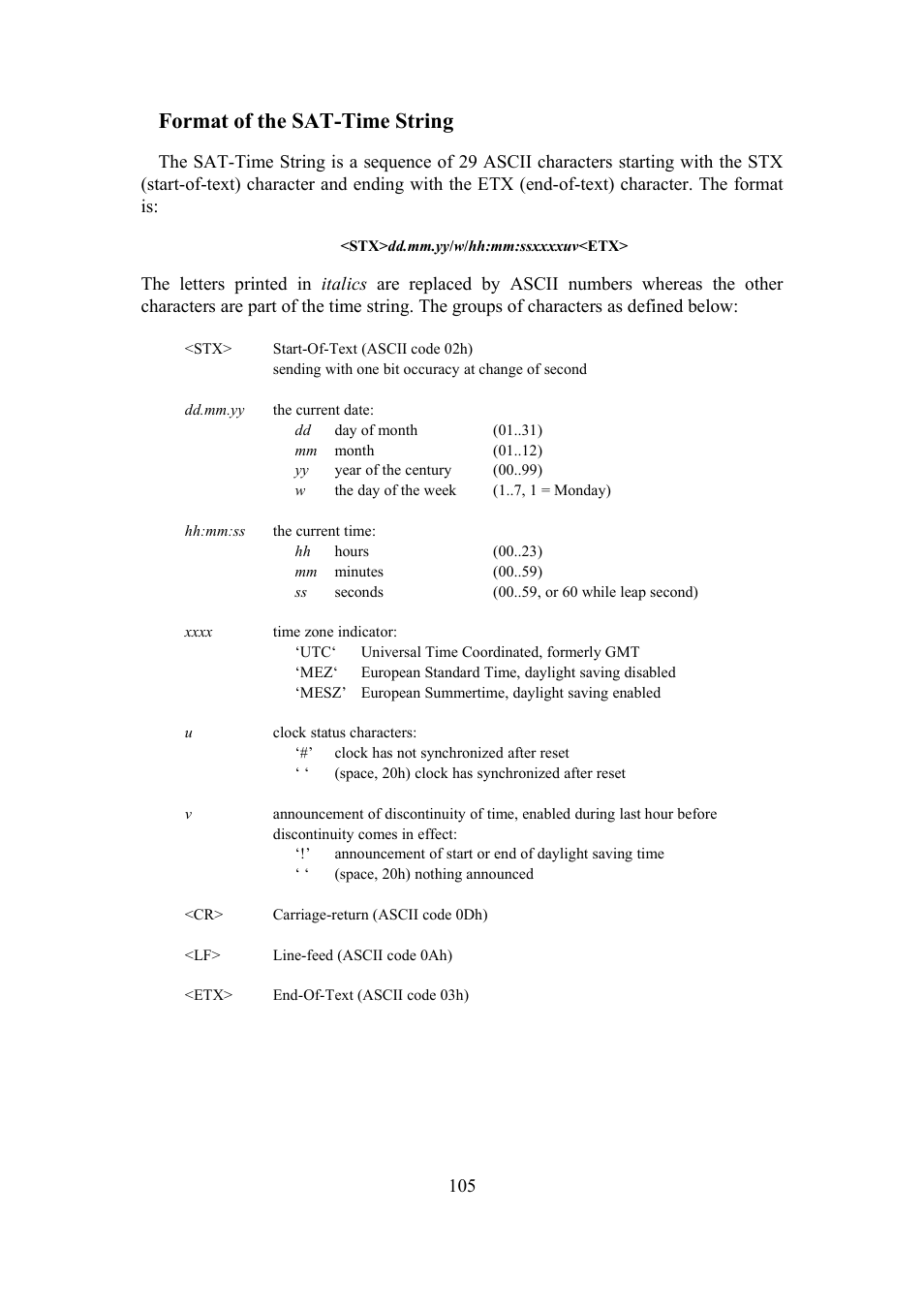 Format of the sat-time string | Meinberg TCR LANTIME User Manual | Page 105 / 132