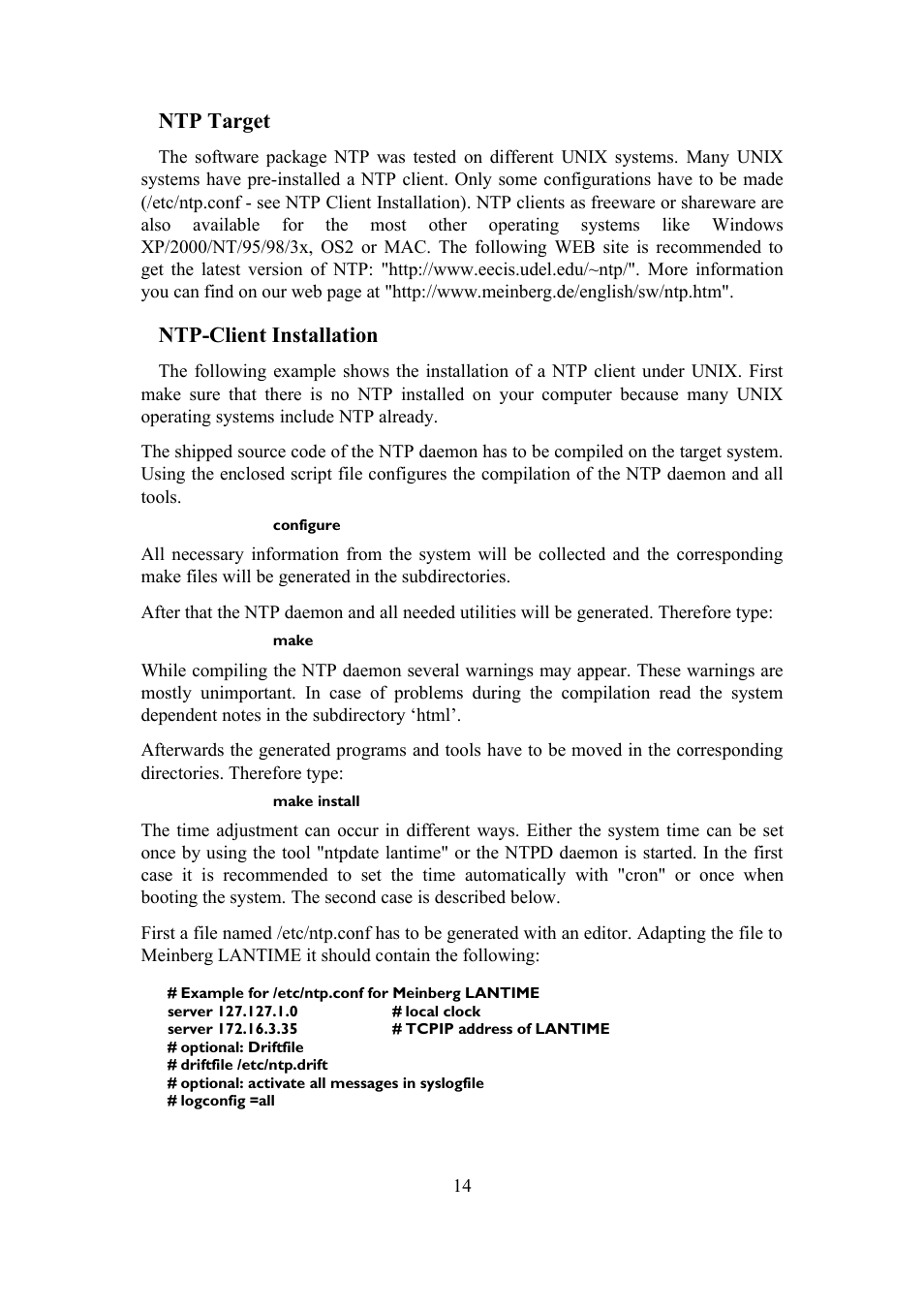 Ntp target, Ntp-client installation | Meinberg TCR LANTIME User Manual | Page 14 / 132