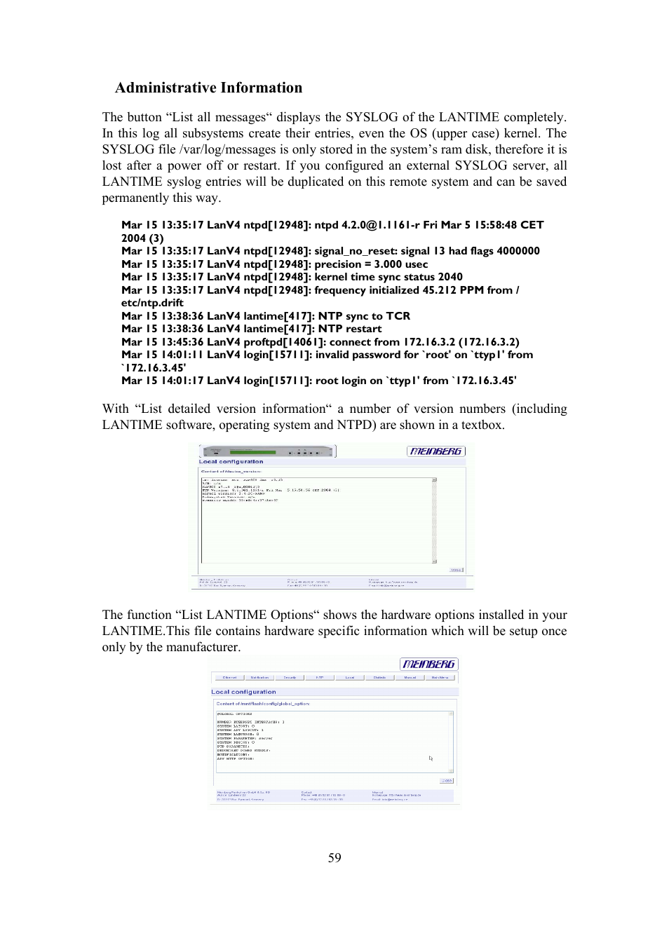 Administrative information | Meinberg TCR LANTIME User Manual | Page 59 / 132