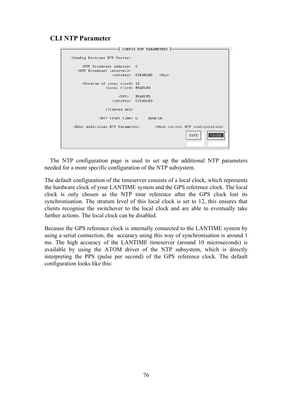 Cli ntp parameter | Meinberg TCR LANTIME User Manual | Page 76 / 132