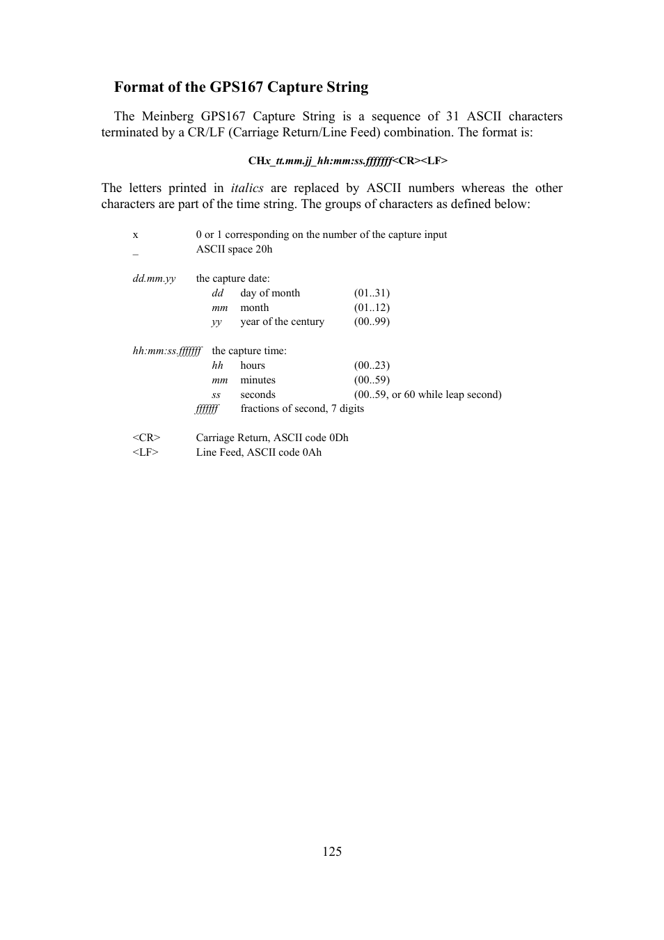 Format of the gps167 capture string | Meinberg SHSPZF LANTIME User Manual | Page 125 / 153