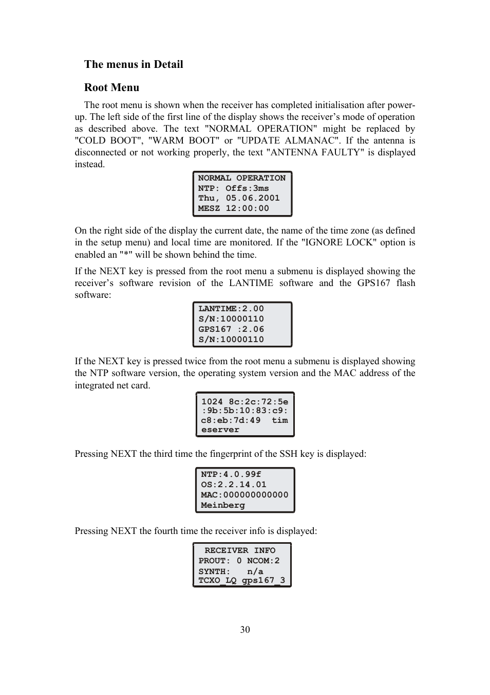 The menus in detail root menu | Meinberg SHSPZF LANTIME User Manual | Page 30 / 153