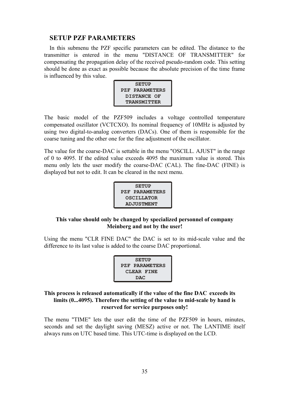 Setup pzf parameters | Meinberg SHSPZF LANTIME User Manual | Page 35 / 153