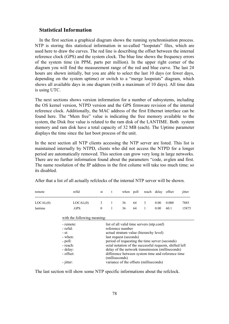 Statistical information | Meinberg SHSPZF LANTIME User Manual | Page 78 / 153