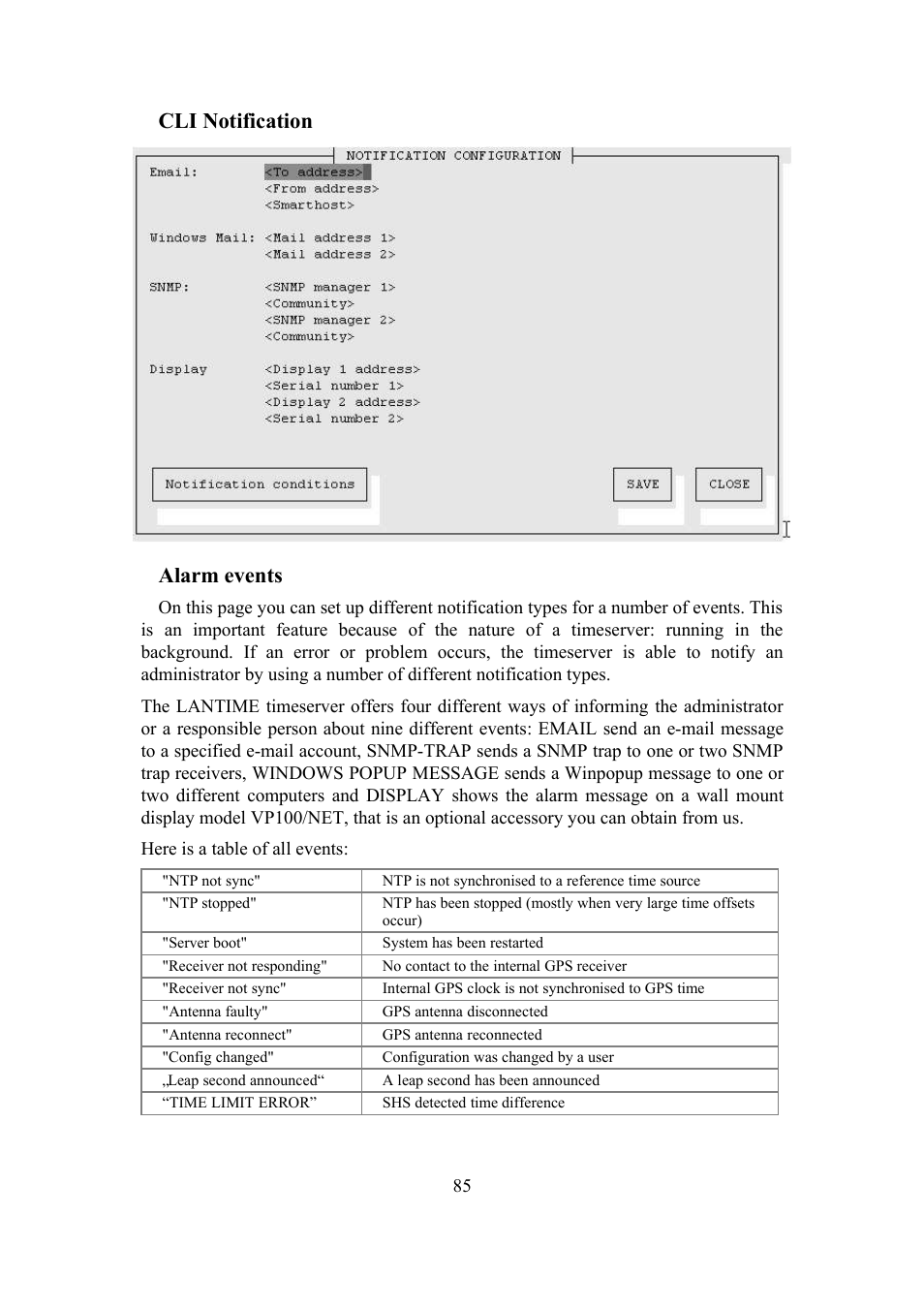 Cli notification alarm events | Meinberg SHSPZF LANTIME User Manual | Page 85 / 153