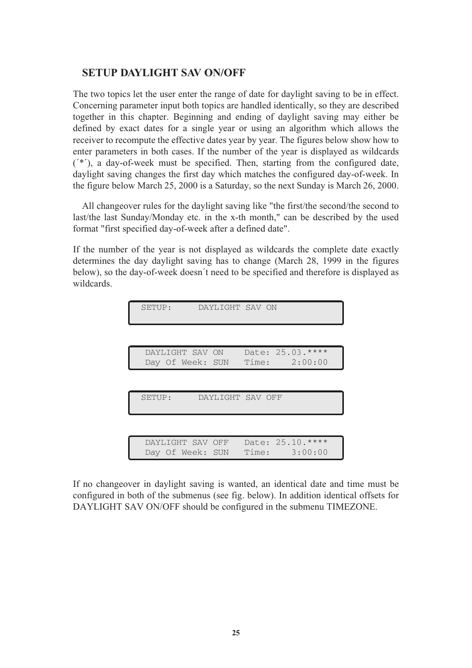 Setup daylight sav on/off | Meinberg GPS170LCD-MP User Manual | Page 25 / 68