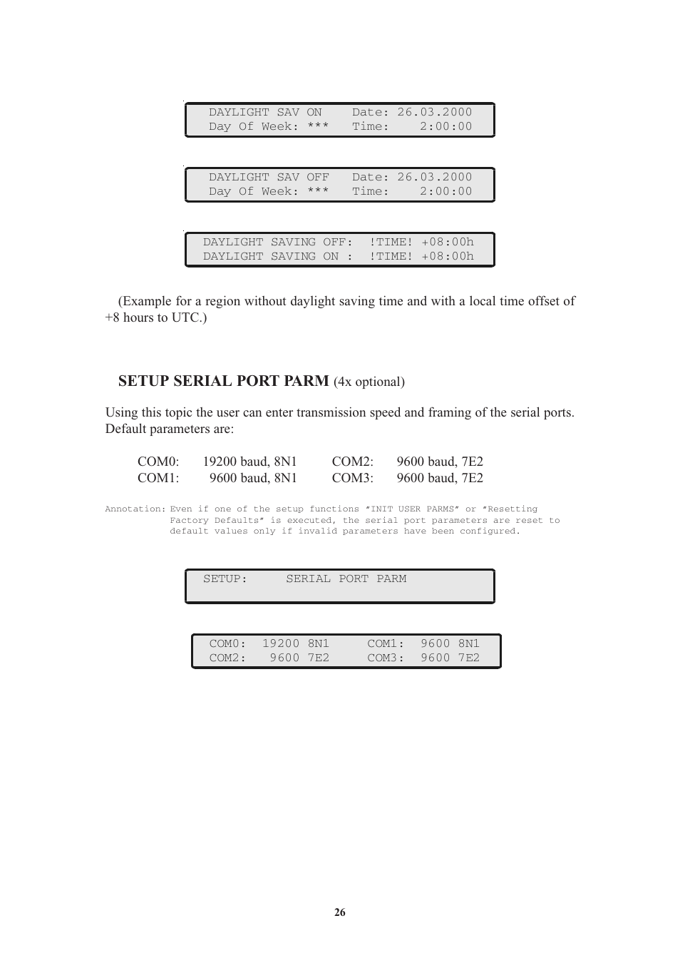 Setup serial port parm (4x optional), Setup serial port parm | Meinberg GPS170LCD-MP User Manual | Page 26 / 68