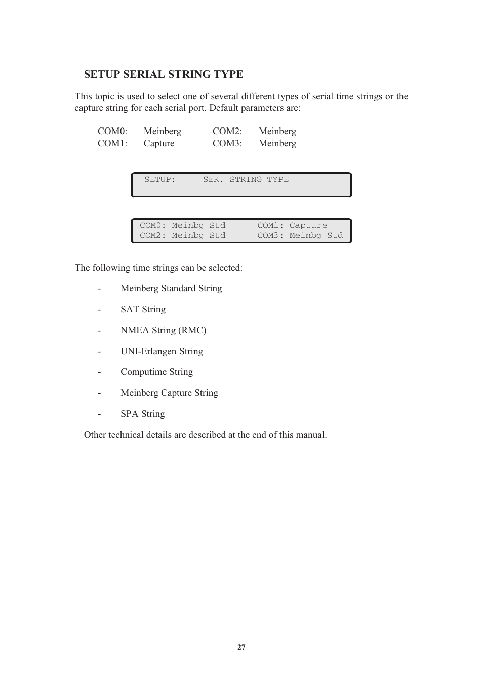 Setup serial string type | Meinberg GPS170LCD-MP User Manual | Page 27 / 68