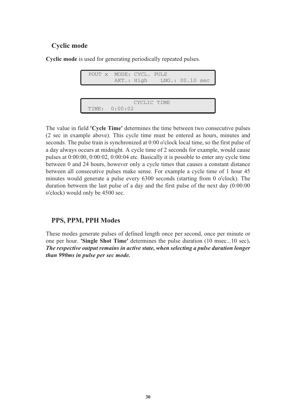 Cyclic mode, Pps, ppm, pph modes | Meinberg GPS170LCD-MP User Manual | Page 30 / 68