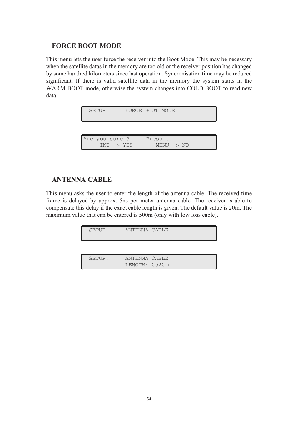 Force boot mode, Antenna cable | Meinberg GPS170LCD-MP User Manual | Page 34 / 68