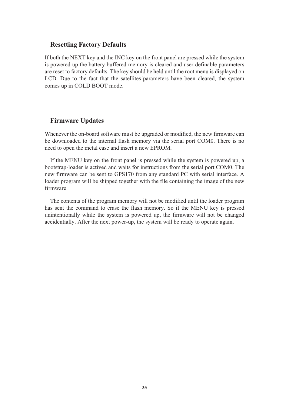 Resetting factory defaults, Firmware updates | Meinberg GPS170LCD-MP User Manual | Page 35 / 68