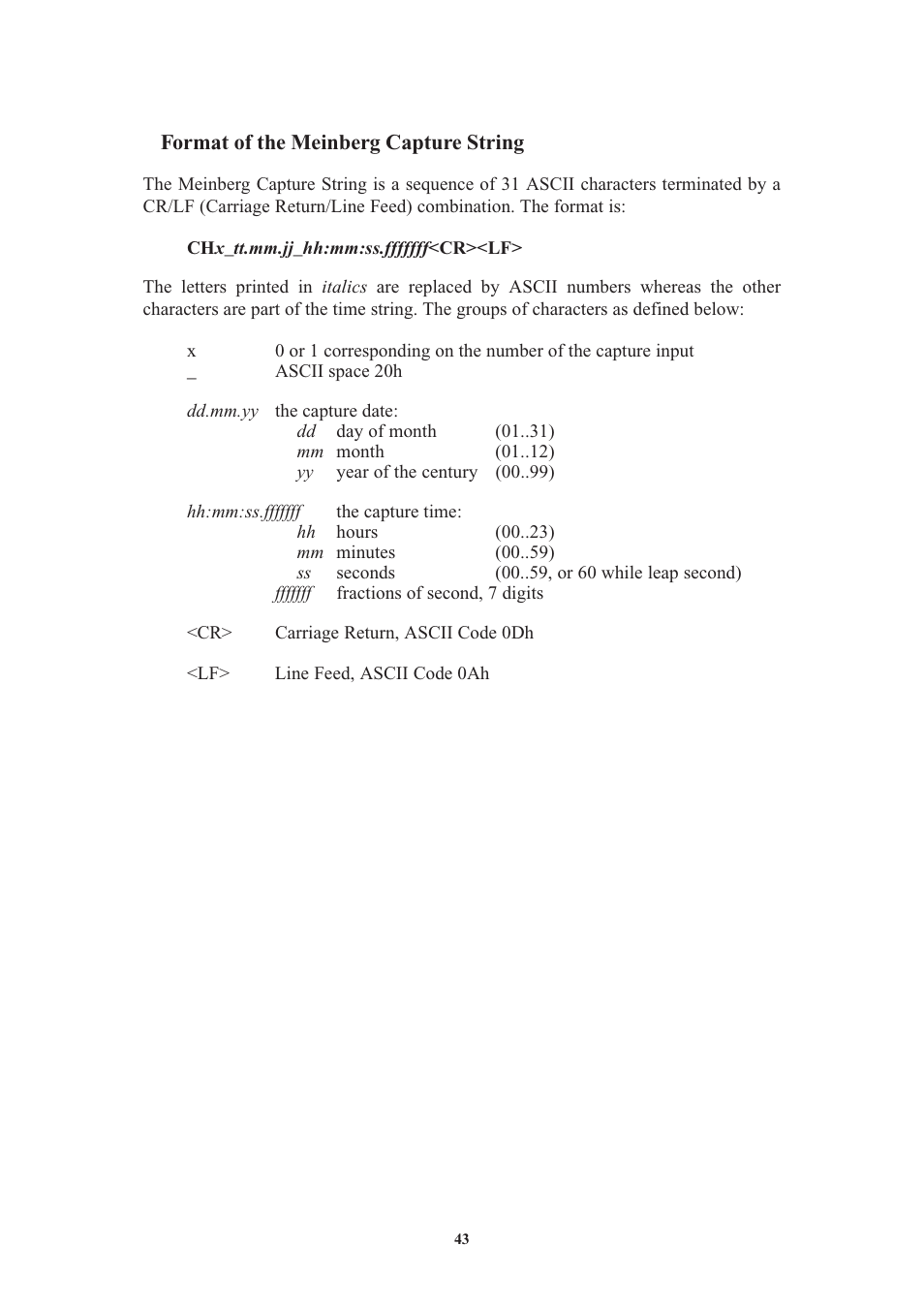 Format of the meinberg capture string | Meinberg GPS170LCD-MP User Manual | Page 43 / 68