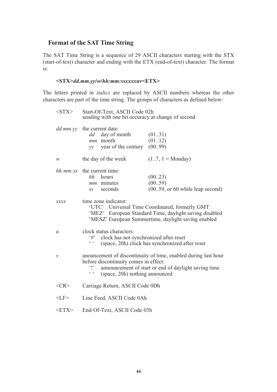 Format of the sat time string | Meinberg GPS170LCD-MP User Manual | Page 44 / 68