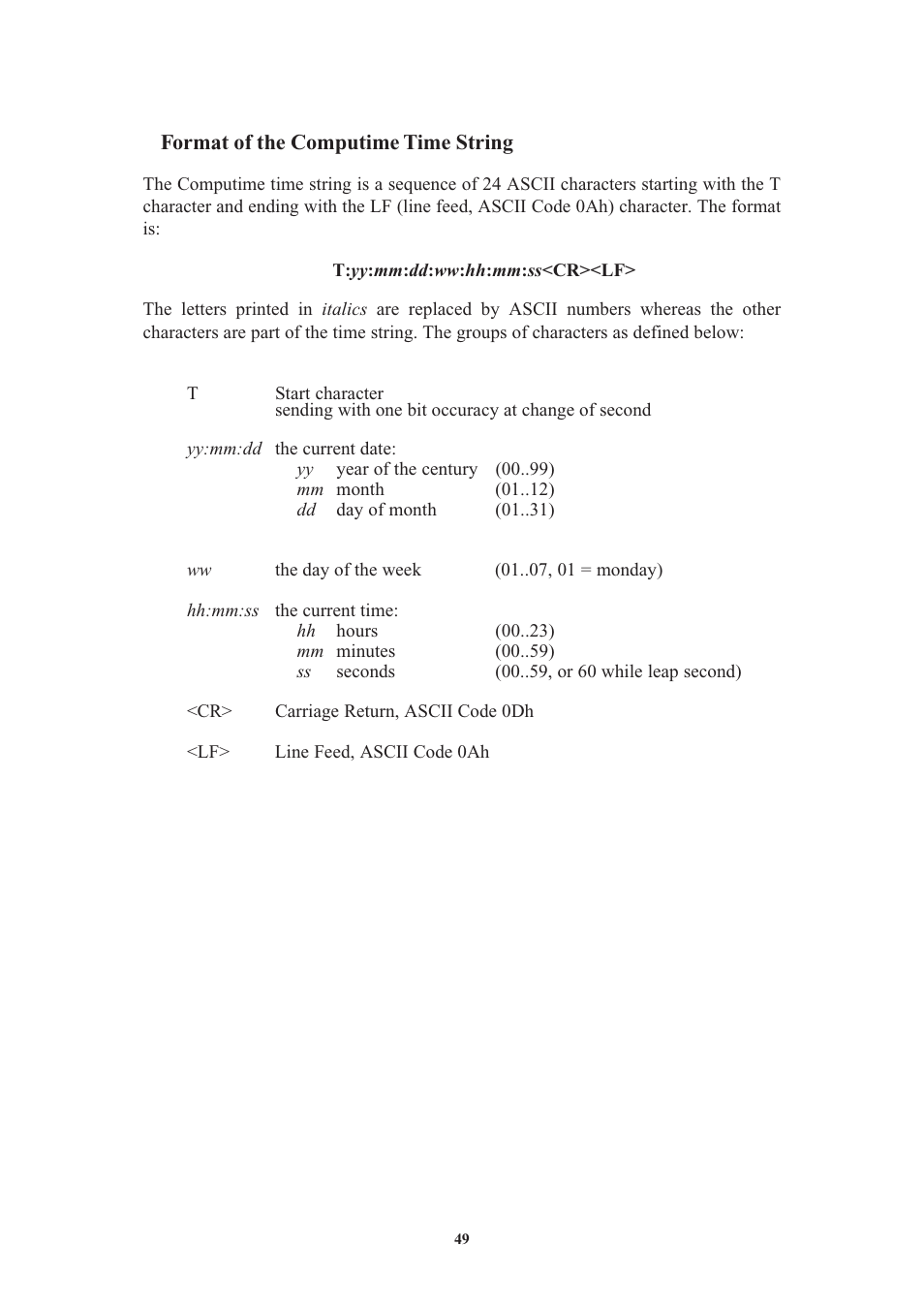 Format of the computime time string | Meinberg GPS170LCD-MP User Manual | Page 49 / 68