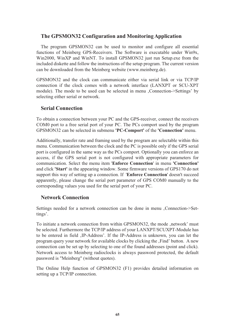 Serial connection, Network connection | Meinberg GPS170LCD-MP User Manual | Page 65 / 68