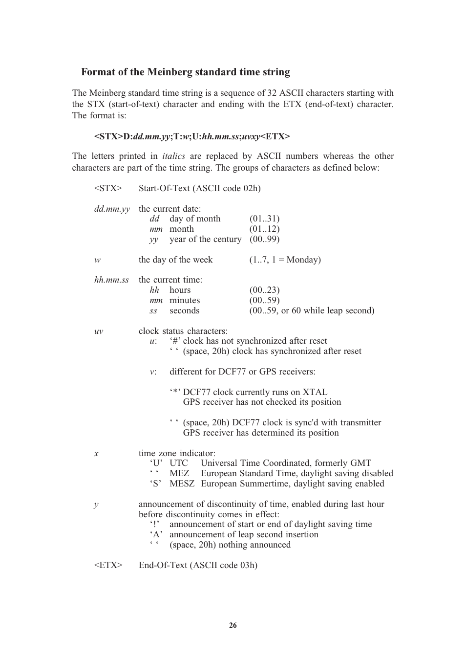 Format of the meinberg standard time string | Meinberg GPS164xHS User Manual | Page 26 / 34