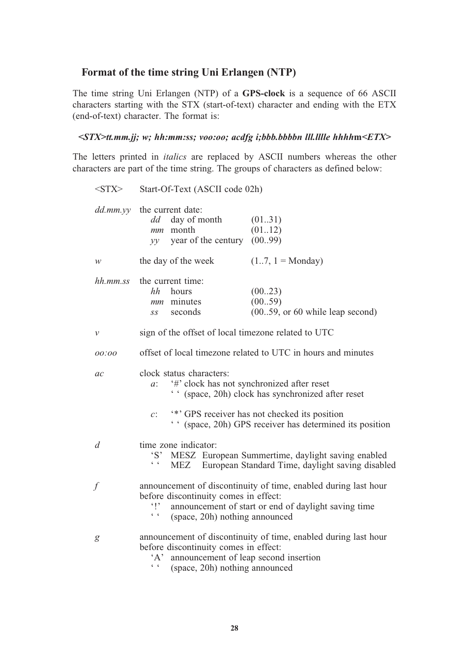 Format of the time string uni erlangen (ntp) | Meinberg GPS164xHS User Manual | Page 28 / 34