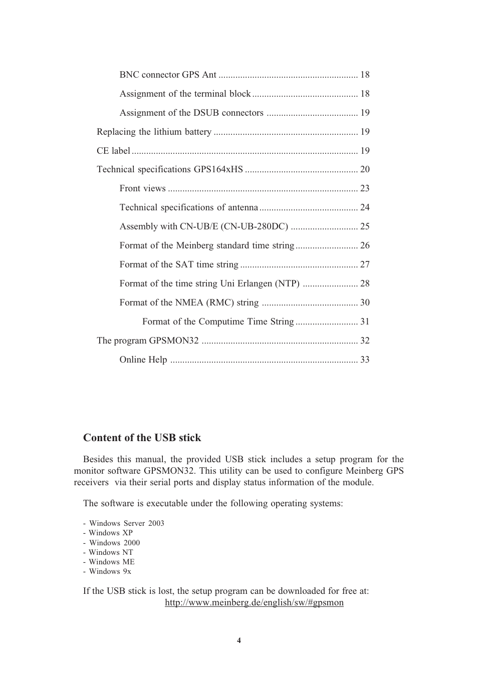 Content of the usb stick | Meinberg GPS164xHS User Manual | Page 4 / 34