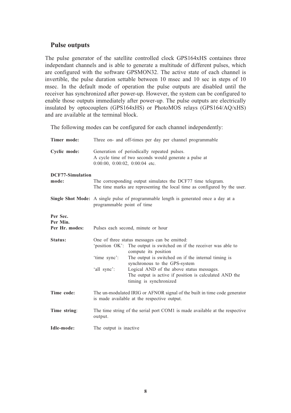 Pulse outputs | Meinberg GPS164xHS User Manual | Page 8 / 34