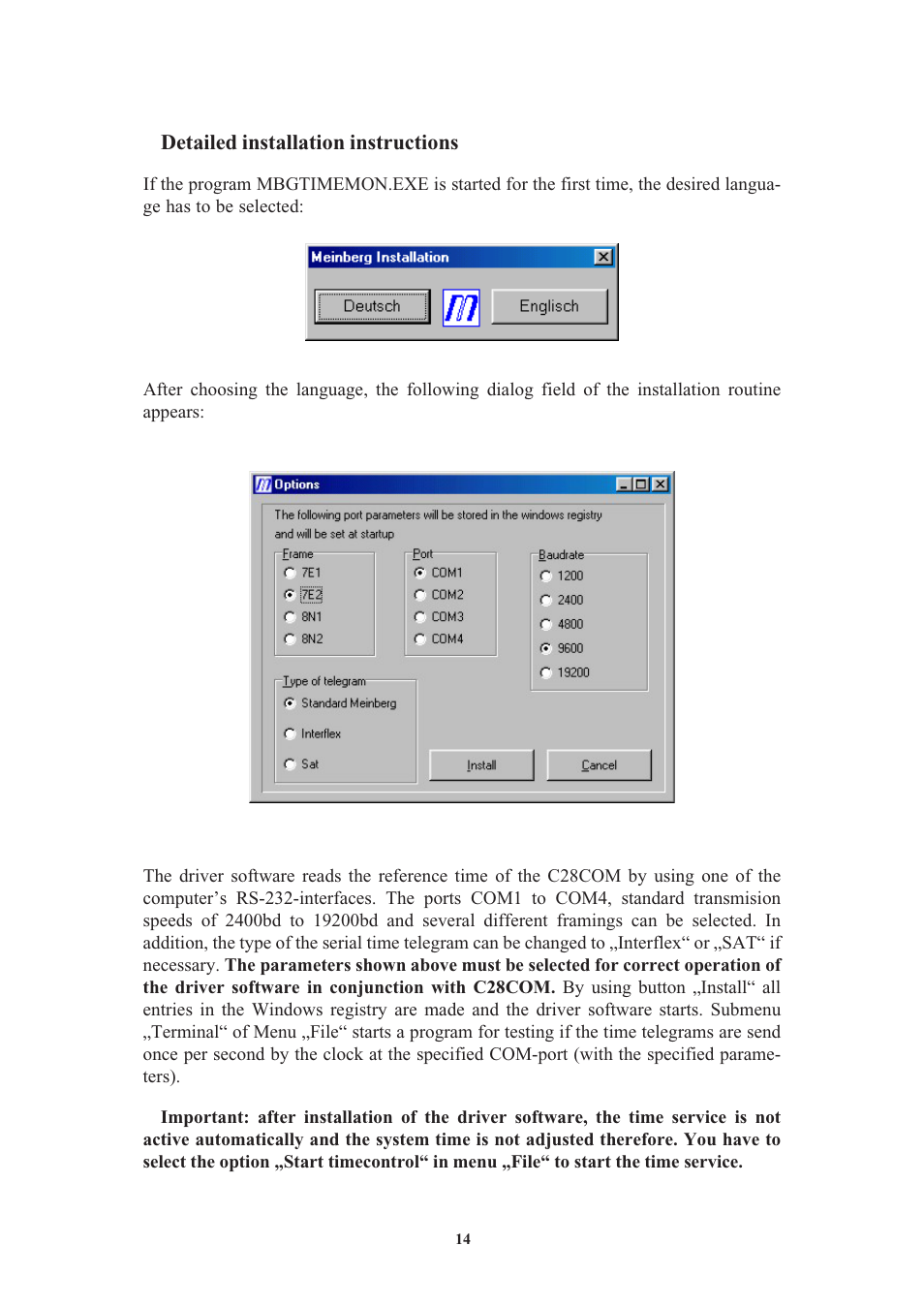 Detailed installation instructions, The driver software mbgtimemon.exe | Meinberg C28COM User Manual | Page 14 / 22