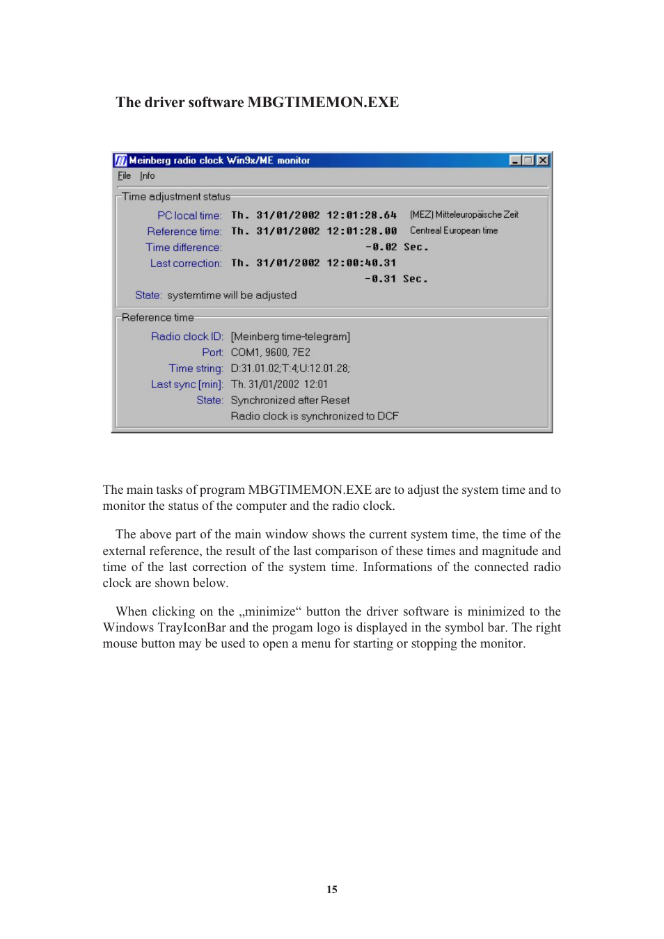 The driver software mbgtimemon.exe, The pull-down menu „file | Meinberg C28COM User Manual | Page 15 / 22