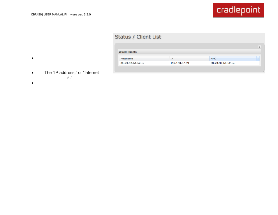 1 client list | Cradlepoint CBR450 User Manual | Page 27 / 130