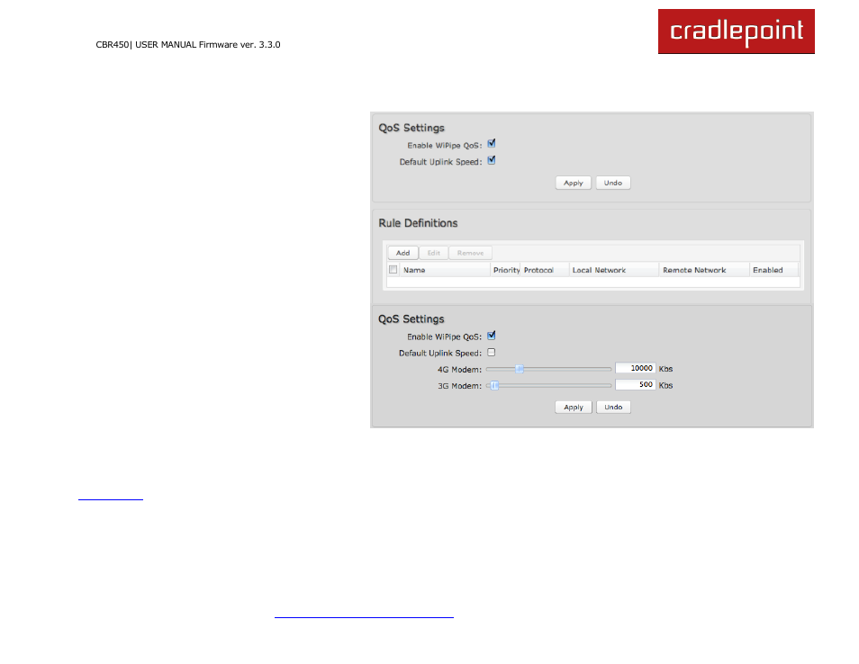 7 wipipe qos (advanced mode only) | Cradlepoint CBR450 User Manual | Page 67 / 130