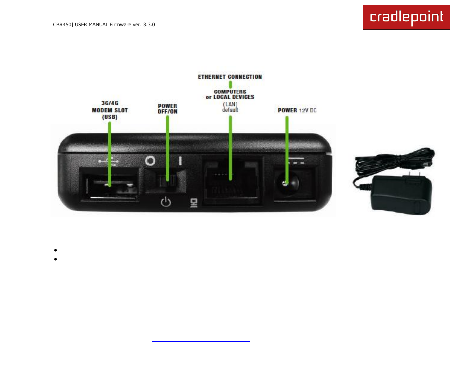 1 ports, buttons, and switches | Cradlepoint CBR450 User Manual | Page 8 / 130