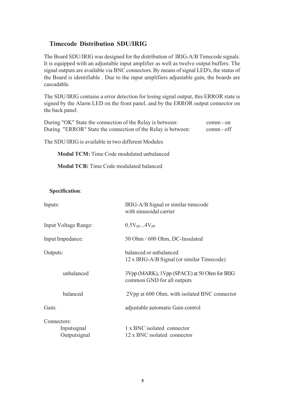 Timecode distribution sdu/irig | Meinberg SDU User Manual | Page 5 / 14