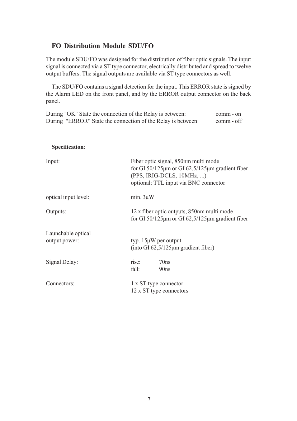 Fo distribution module sdu/fo | Meinberg SDU User Manual | Page 7 / 14