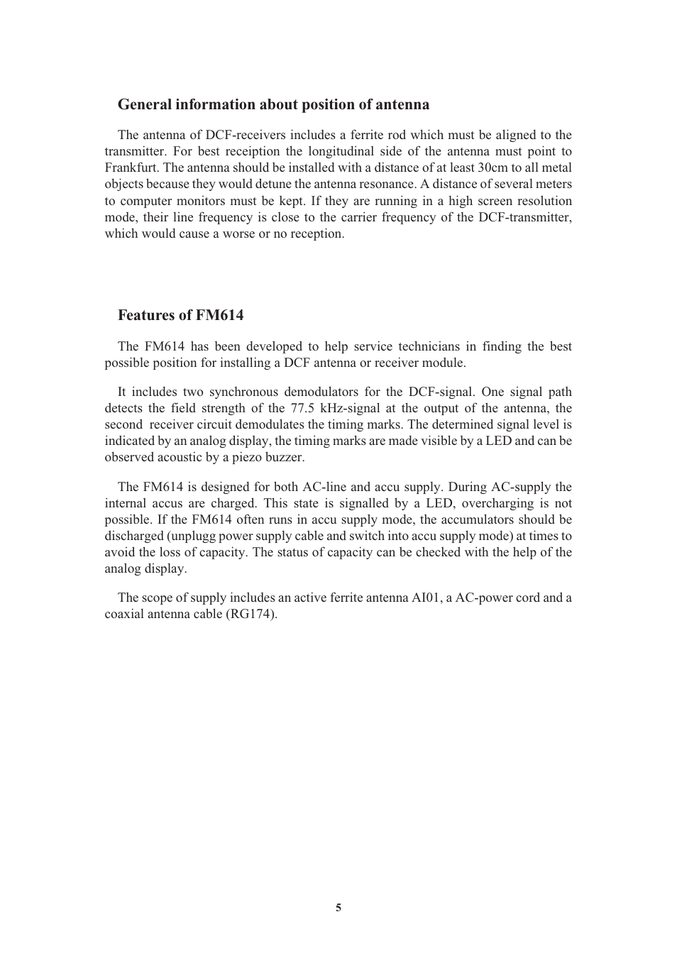 General information about position of antenna, Features of fm614 | Meinberg FM614 User Manual | Page 5 / 8