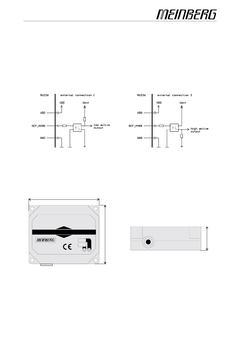 Funkuhren ru226, Dcf77-receiver connection of an optocoupler, Dimensions | Meinberg RU226 User Manual | Page 4 / 4